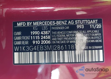 2021 Mercedes-Benz A 220 из США, поврежденный, VIN W1K3G4EB3MJ286118